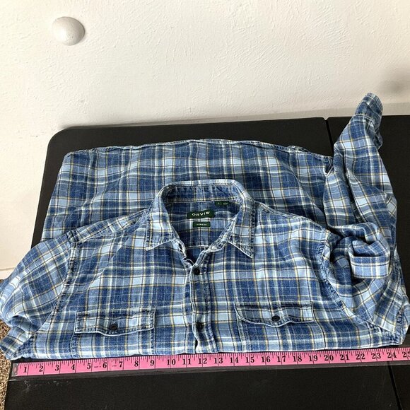 Orvis Shirt Men Large Blue Plaid Button Up 100% Cotton Long Sleeve Active Fit - Picture 12 of 15